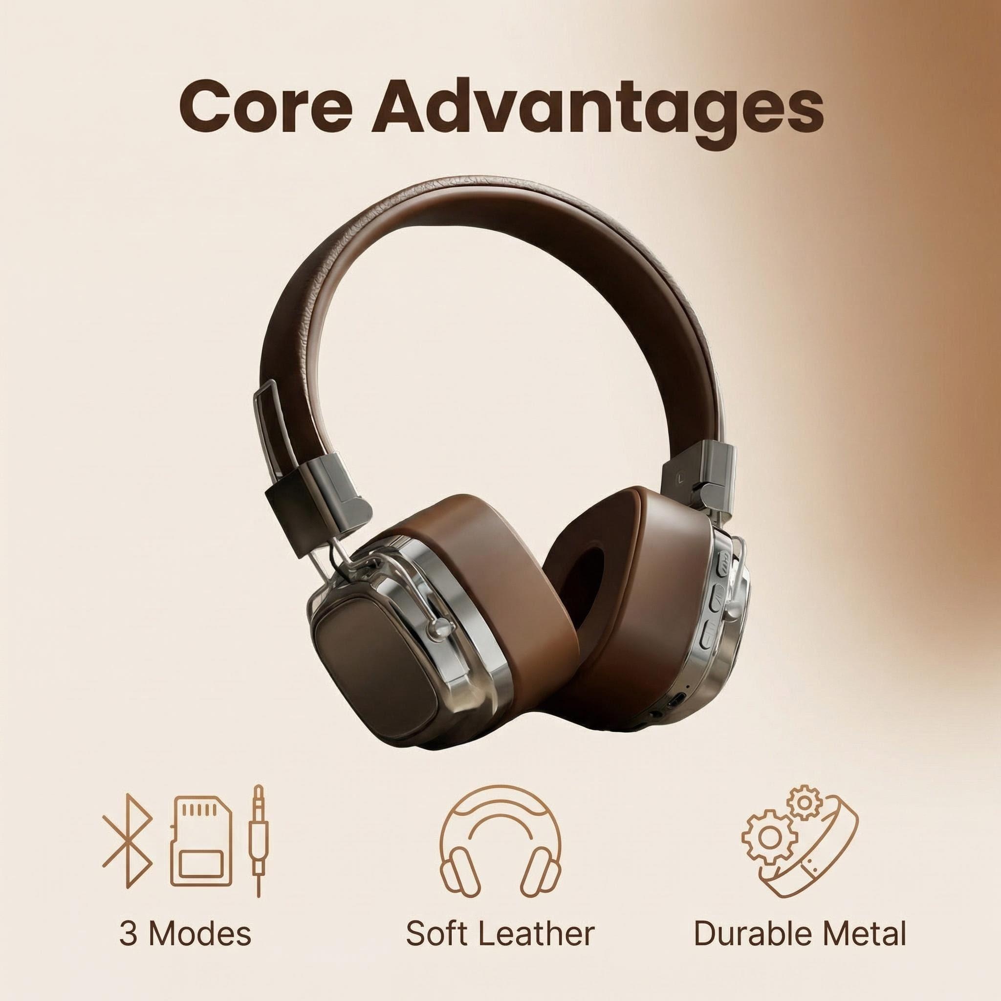 Anc Wireless Over Ear Headphones - Retro Skórzane Słuchawki Nauszne Bezprzewodowe Bluetooth