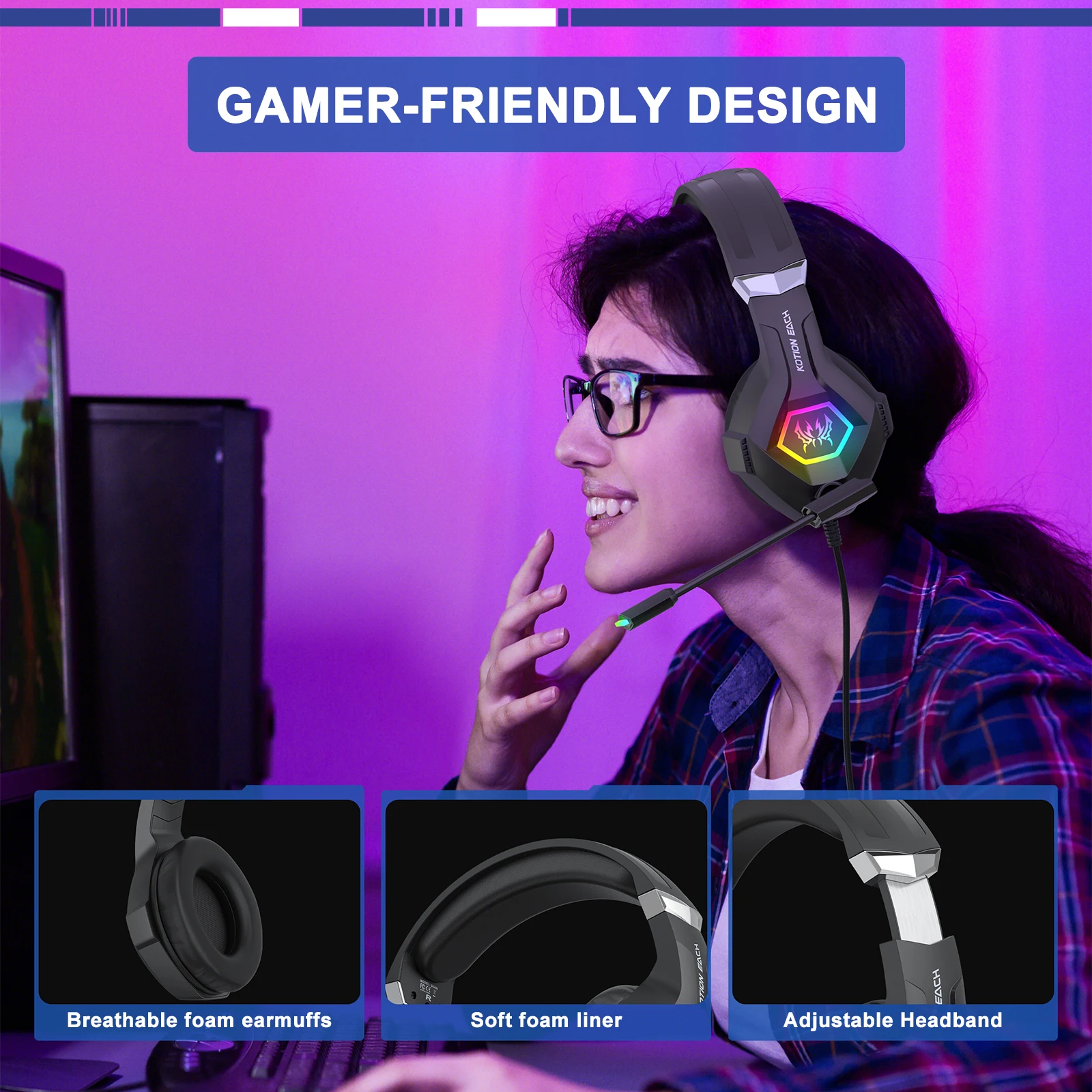 Gaming Headset With Mic Rgb - Przewodowy zestaw słuchawkowy do gier z